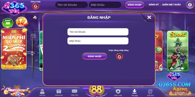 Sau khi đăng ký, hãy đăng nhập để chơi game